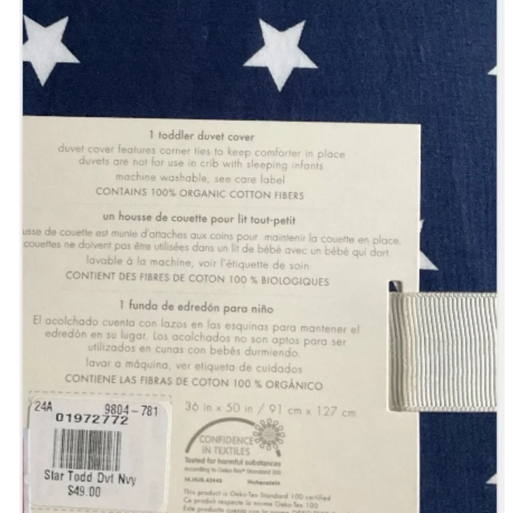 Pottery Barn Kids Organic Star Toddler Duvet Cover Navy White Stars 36 X 50 in.